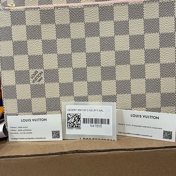 100% Authentic Louis Vuitton Damier Azur Neverfull MM w/ Rose Ballerine NWT - Picture 13 of 16